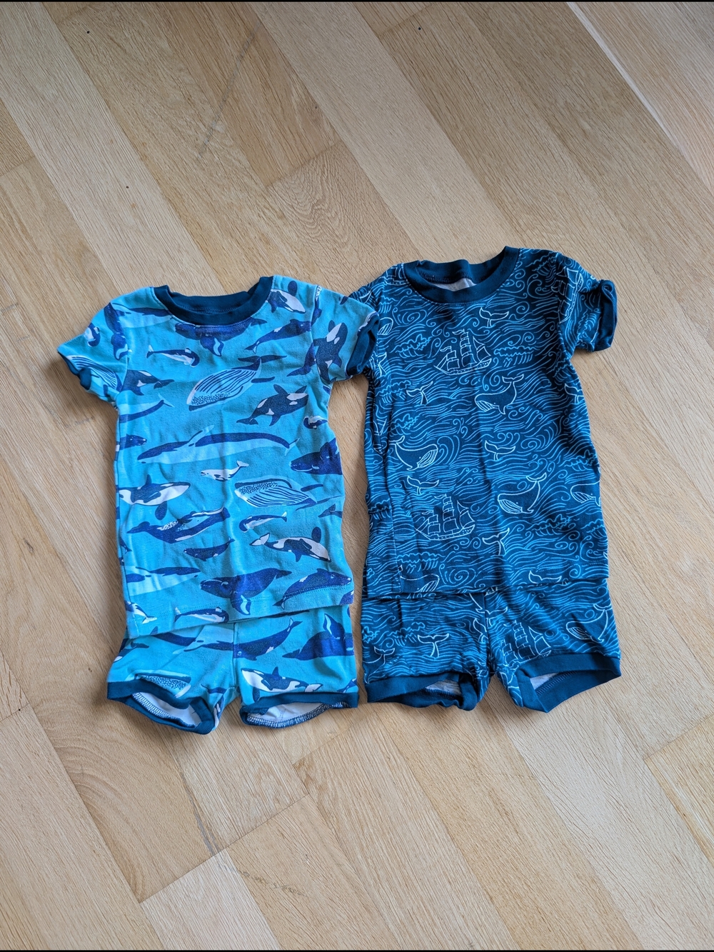 Amazon Essentials Aqua and Navy Ocean Print Toddler Romper